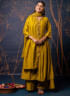 Vellora Silk Blend Mustard Designer Wear Embroidery Work Readymade Anarkali Suit | Grocsy
