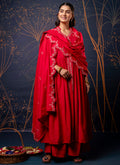 Vellora Silk Blend Red Designer Wear Embroidery Work Readymade Anarkali Suit | Grocsy