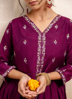 Vellora Silk Blend Wine Designer Wear Embroidery Work Readymade Anarkali Suit | Grocsy