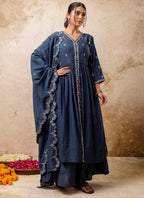 Vellora Silk Blend Teal Designer Wear Embroidery Work Readymade Anarkali Suit | Grocsy