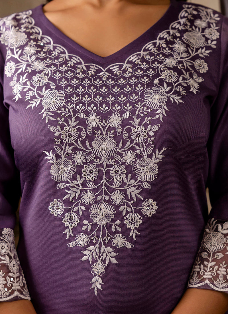 Vellora Silk Blend Lavender Festival Wear Embroidery Work Readymade Salwar Suit | Grocsy