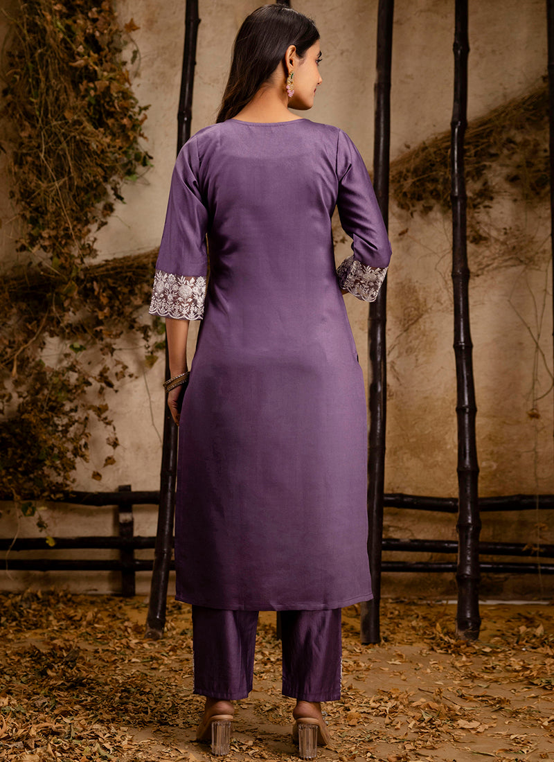 Vellora Silk Blend Lavender Festival Wear Embroidery Work Readymade Salwar Suit | Grocsy