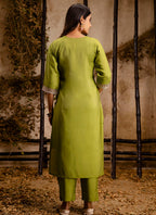 Vellora Silk Blend Olive Green Party Wear Embroidery Work Readymade Salwar Suit | Grocsy