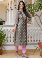 Vellora Silk Blend Mehendi Party Wear Embroidery Work Readymade Kurti | Grocsy