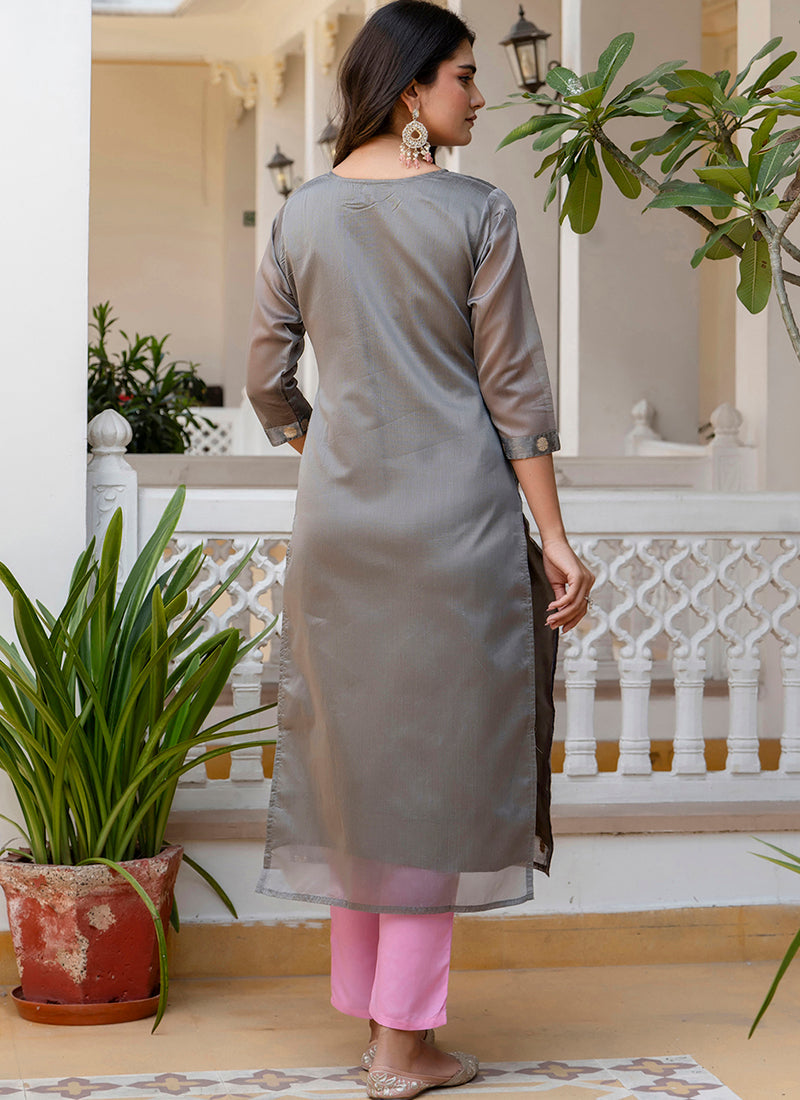 Vellora Silk Blend Mehendi Party Wear Embroidery Work Readymade Kurti | Grocsy