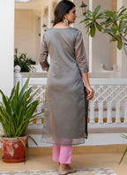 Vellora Silk Blend Mehendi Party Wear Embroidery Work Readymade Kurti | Grocsy