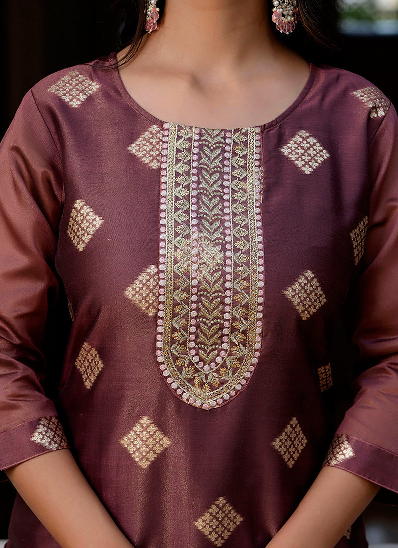 Vellora Silk Blend Peach Party Wear Embroidery Work Readymade Kurti | Grocsy