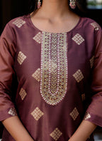 Vellora Silk Blend Peach Party Wear Embroidery Work Readymade Kurti | Grocsy