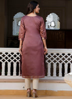 Vellora Silk Blend Peach Party Wear Embroidery Work Readymade Kurti | Grocsy