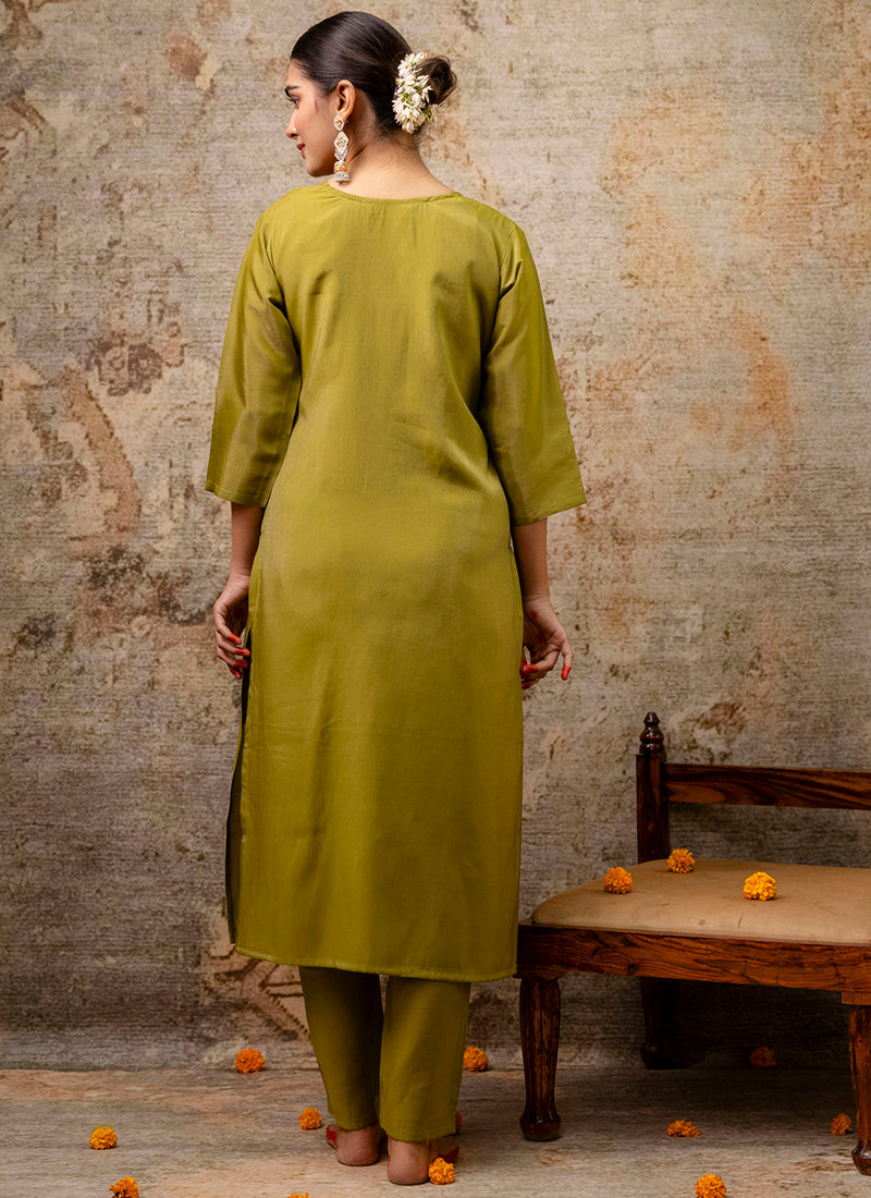 Vellora Shimmer Silk Baby Pink Casual Wear Hand Work Readymade Salwar Suit | Grocsy