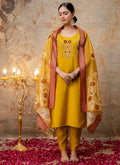 Vellora Shimmer Silk Mehendi Casual Wear Hand Work Readymade Salwar Suit | Grocsy