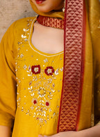Vellora Shimmer Silk Mehendi Casual Wear Hand Work Readymade Salwar Suit | Grocsy