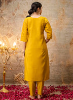 Vellora Shimmer Silk Mehendi Casual Wear Hand Work Readymade Salwar Suit | Grocsy
