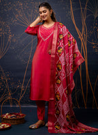 Vellora Shimmer Silk Olive Green Casual Wear Hand Work Readymade Salwar Suit | Grocsy