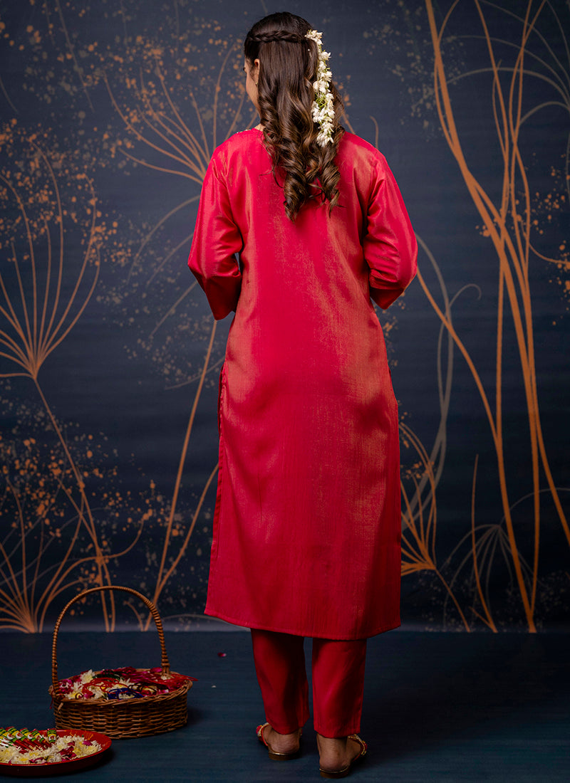 Vellora Shimmer Silk Olive Green Casual Wear Hand Work Readymade Salwar Suit | Grocsy