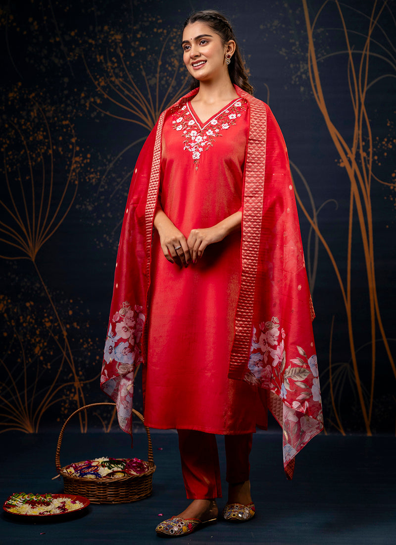 Vellora Shimmer Silk Mustard Casual Wear Hand Work Readymade Salwar Suit | Grocsy