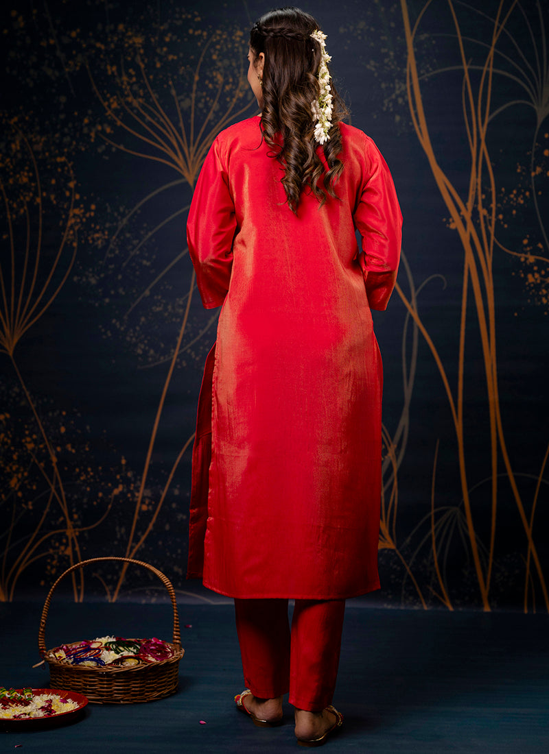 Vellora Shimmer Silk Mustard Casual Wear Hand Work Readymade Salwar Suit | Grocsy