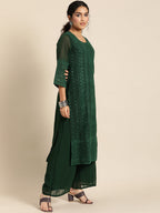 Sangria Women Green Ethnic Motifs Chikankari Kurta with Palazzos | Grocsy