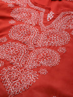 ADA Women Plus Size Red & White Ethnic Motifs Pure Cotton Chikankari Embroidered Kurta | Grocsy