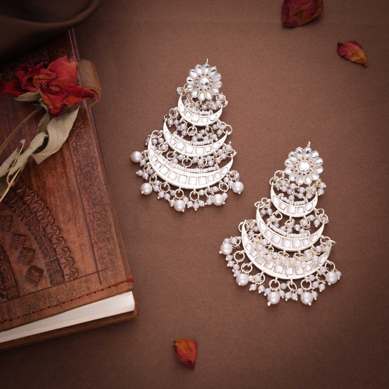 Tehzeeb Creations Gold Polish Moon Layer Design Earrings | Grocsy
