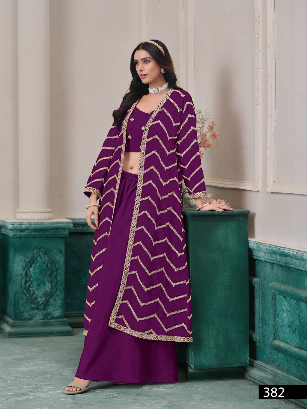 Anaita Purple Chinon Designer Stitched Indo Western | Grocsy