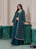 Anaita Teal Chinon Designer Stitched Indo Western | Grocsy