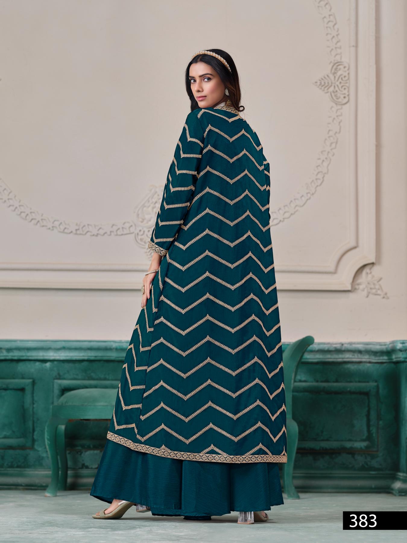 Anaita Teal Chinon Designer Stitched Indo Western | Grocsy