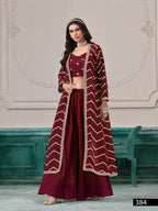 Anaita Maroon Chinon Designer Stitched Indo Western | Grocsy