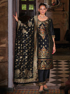 Vellora Jacquard Silk Black Party Wear Embroidery Work Readymade Salwar Suit | Grocsy