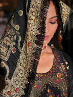 Vellora Jacquard Silk Black Party Wear Embroidery Work Readymade Salwar Suit | Grocsy