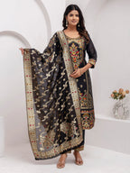 Vellora Jacquard Silk Black Party Wear Embroidery Work Readymade Salwar Suit | Grocsy