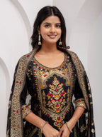 Vellora Jacquard Silk Black Party Wear Embroidery Work Readymade Salwar Suit | Grocsy