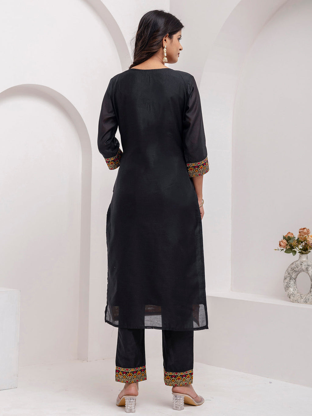 Vellora Jacquard Silk Black Party Wear Embroidery Work Readymade Salwar Suit | Grocsy