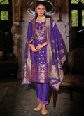 Vellora Jacquard Silk Royal Blue Party Wear Embroidery Work Readymade Salwar Suit | Grocsy