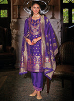 Vellora Jacquard Silk Royal Blue Party Wear Embroidery Work Readymade Salwar Suit | Grocsy