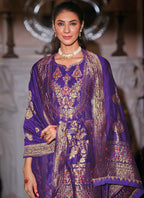 Vellora Jacquard Silk Royal Blue Party Wear Embroidery Work Readymade Salwar Suit | Grocsy