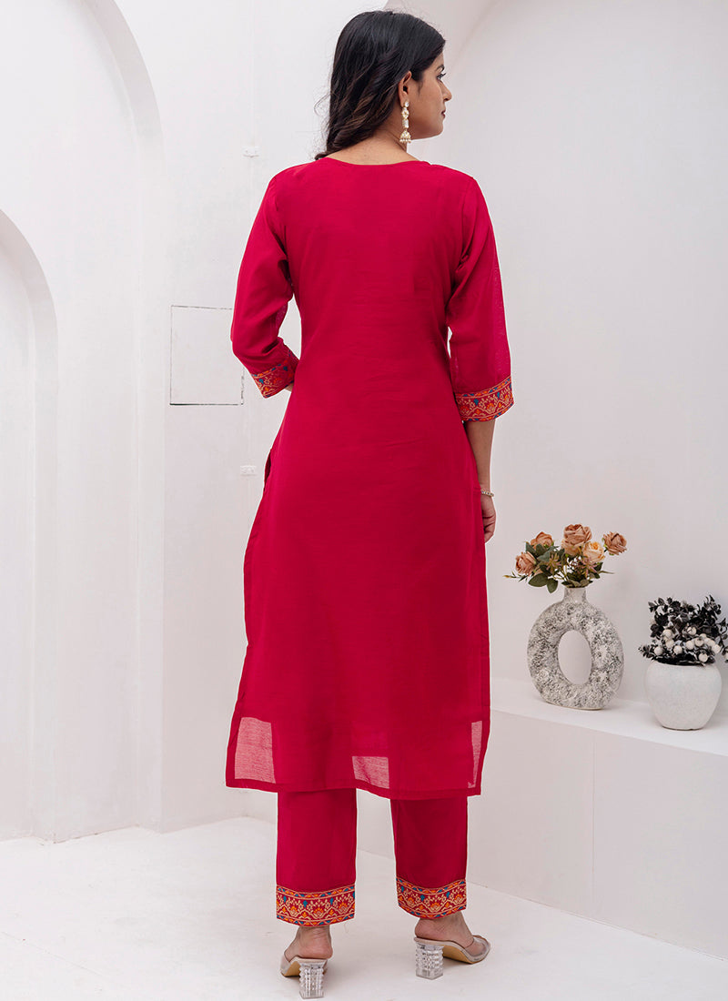 Vellora Jacquard Silk Red Party Wear Embroidery Work Readymade Salwar Suit | Grocsy