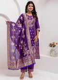 Vellora Jacquard Silk Royal Blue Party Wear Embroidery Work Readymade Salwar Suit | Grocsy