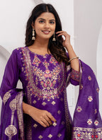 Vellora Jacquard Silk Royal Blue Party Wear Embroidery Work Readymade Salwar Suit | Grocsy