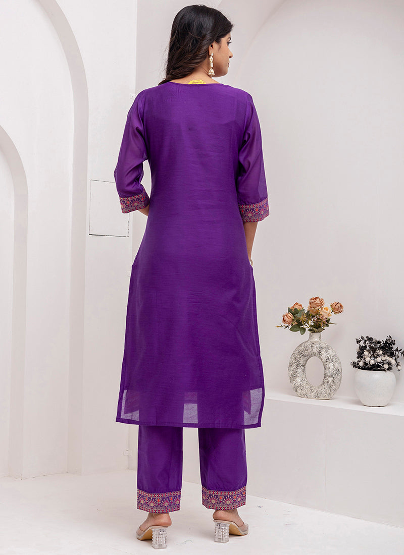 Vellora Jacquard Silk Royal Blue Party Wear Embroidery Work Readymade Salwar Suit | Grocsy