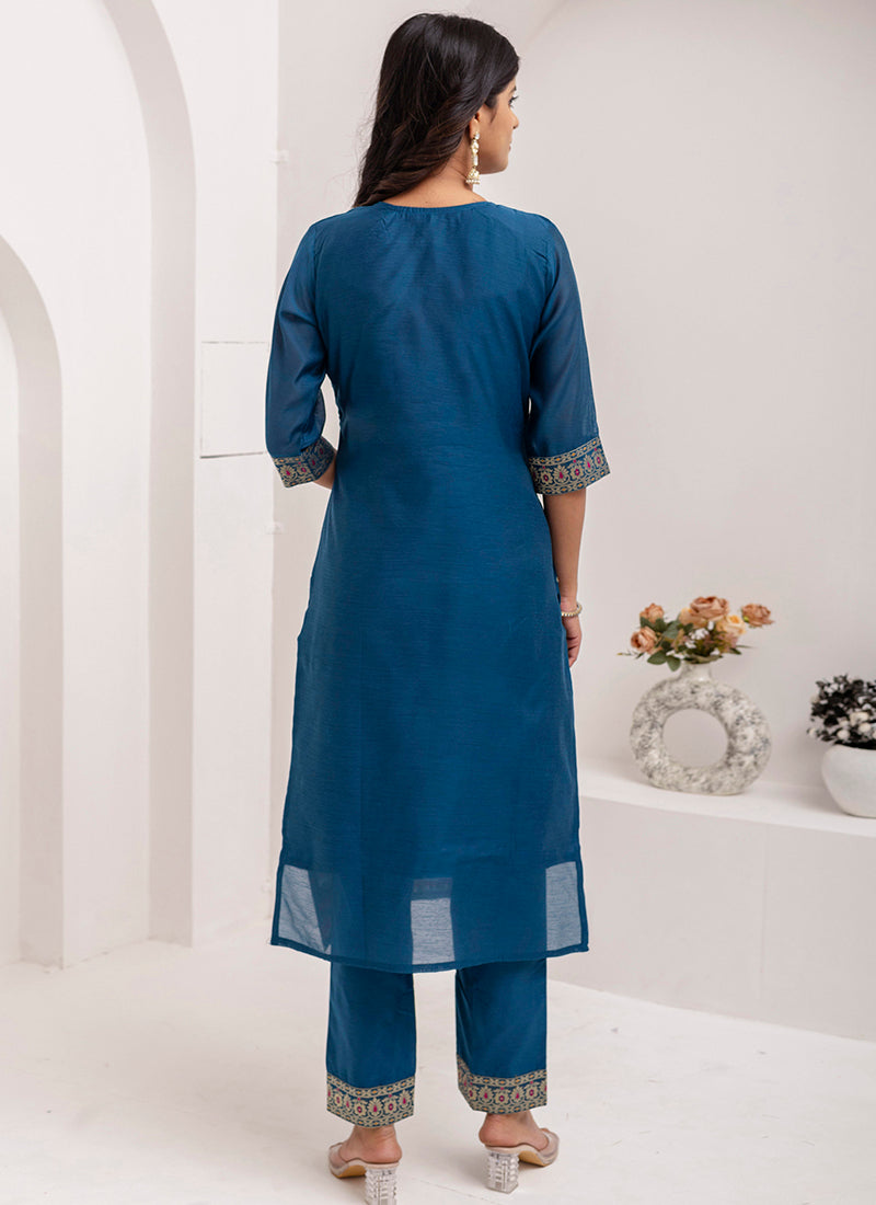 Vellora Jacquard Silk Teal Blue Party Wear Embroidery Work Readymade Salwar Suit | Grocsy