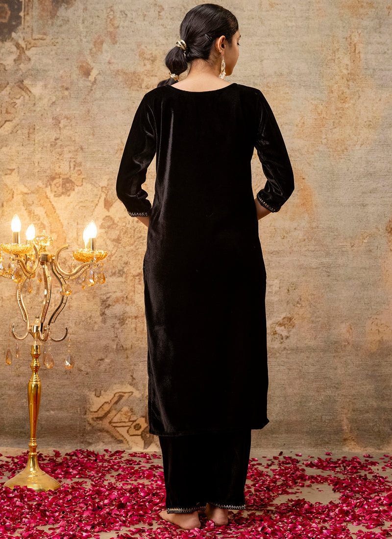 Vellora Velvet Black Party Wear Embroidery Work Readymade Salwar Suit | Grocsy