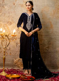 Vellora Velvet Blue Party Wear Embroidery Work Readymade Salwar Suit | Grocsy