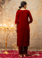 Vellora Velvet Maroon Party Wear Embroidery Work Readymade Salwar Suit | Grocsy