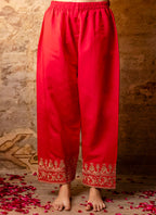 Vellora Silk Blend Bright Red Party Wear Embroidery Work Readymade Salwar Suit | Grocsy