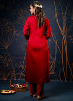 Vellora Cotton Silk Blend Maroon Party Wear Embroidery Work Readymade Salwar Suit | Grocsy