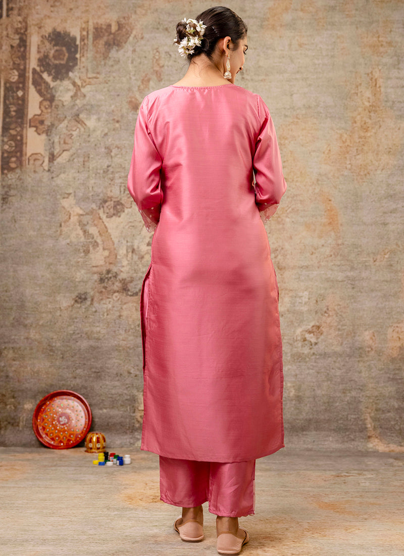 Vellora Silk Blend Pink Party Wear Embroidery Work Readymade Salwar Suit | Grocsy