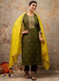 Vellora Silk Blend Mehendi Party Wear Embroidery Work Readymade Salwar Suit | Grocsy