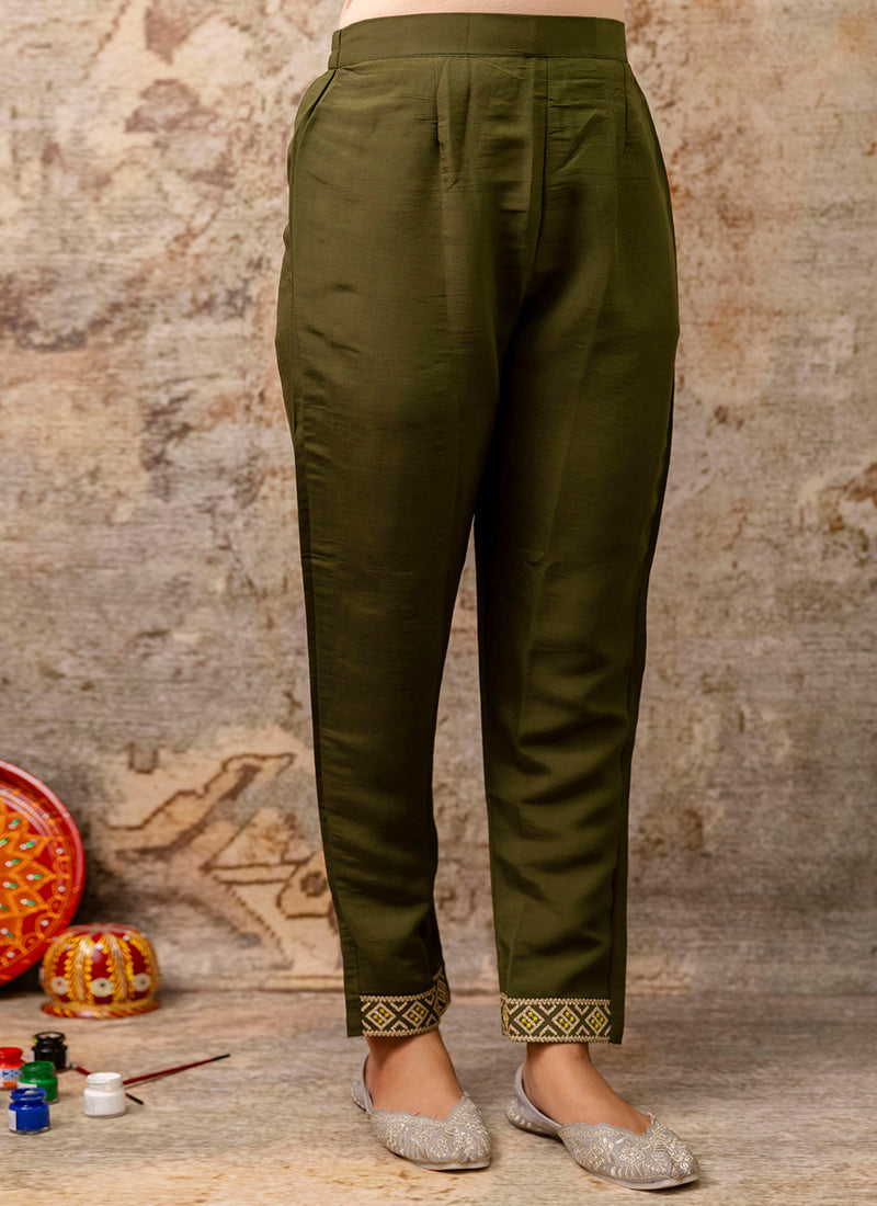 Vellora Silk Blend Mehendi Party Wear Embroidery Work Readymade Salwar Suit | Grocsy
