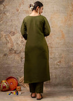 Vellora Silk Blend Mehendi Party Wear Embroidery Work Readymade Salwar Suit | Grocsy